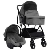 Kinderwagen 3-in-1 staal lichtgrijs en zwart - thumbnail