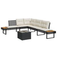 2-delige Loungeset met kussens poly rattan en glas zwart - thumbnail