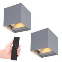 Set van 2 dimbare LED Wandlampen Kansas - grijs - 7 Watt 560 lumen - 3000K warm wit - Up & Down light - IP54 - Incl. dimmer met afstandsbediening - thumbnail