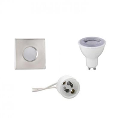 LED Inbouwspot Set - Vierkant Mat Chroom - GU10 Fitting - IP65 Waterdicht - Dimbaar 6W - Warm Wit 3000K