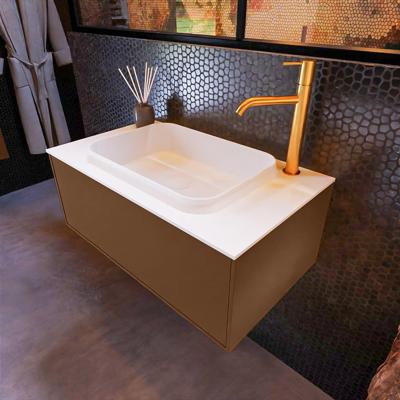 Badkamermeubelset Mondiaz Erin 80 cm met 1 Lade met RIDGE Wastafel Midden Talc met 1 kraangat Greeploos Mat Rust