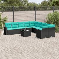 11-delige Loungeset met kussens poly rattan zwart - thumbnail