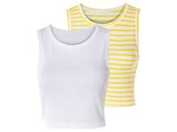 esmara 2 dames croptops (Geel gestreept/wit, L (44/46)) - thumbnail