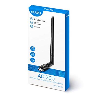Cudy ac1300 wi-fi high-gain usb wlan adapter (zwart)