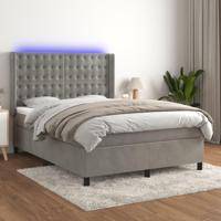 Boxspring met matras en LED fluweel lichtgrijs 140x200 cm - thumbnail