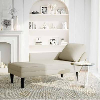 Chaise longue met kussen&rechterarmleuning fluweel crmekleurig Chaise longue met kussen&rechterarmleuning fluweel crmekleurig