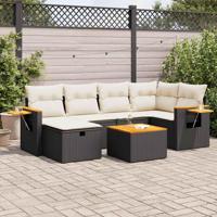 7-delige Loungeset met kussens poly rattan zwart - thumbnail