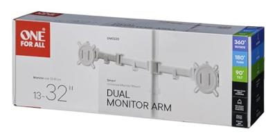 One For All Smart Dual white Monitor-tafelbeugel 33 cm (13) - 81,3 cm (32) Zwart In hoogte verstelbaar, Kantelbaar en roteerbaar, Zwenkbaar