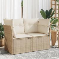 Tuinbank 2-zits met kussens poly rattan beige - thumbnail