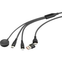 Renkforce USB-laadkabel USB 2.0 USB-A stekker, USB-C stekker, Apple Lightning stekker, USB-C stekker, Magnetische connector 1.20 m Zwart Stoffen mantel - thumbnail