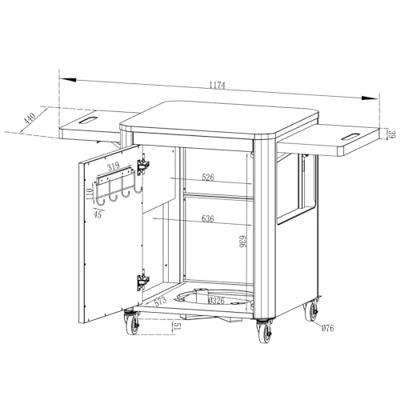 Cozze Trolley 1 Deur en Opklapbare Werktafels