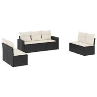 7-delige Loungeset met kussens poly rattan zwart - thumbnail
