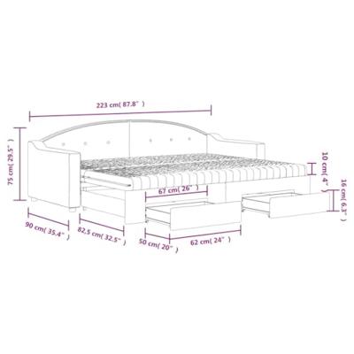 Slaapbank met onderschuifbed en lades 80x200 cm stof taupe