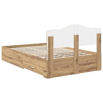 Bedframe met hoofdeinde Artisan Eiken 135 x 190 cm Bewerkt hout