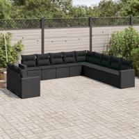 12-delige Loungeset met kussens poly rattan zwart - thumbnail