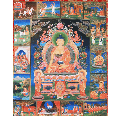 Thangka Reproductie - Boeddha's Levensverhaal Thangka Reproductie - Boeddha's Levensverhaal