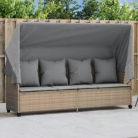 Ligbed met luifel en kussen poly rattanbeige - thumbnail