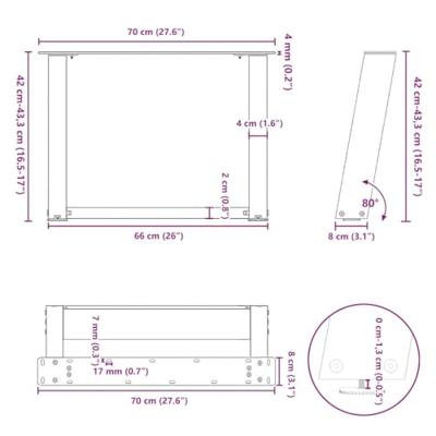 Salontafelpoten 2 st U-vormig 70x(42-43) cm staal antraciet