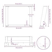 Salontafelpoten 2 st U-vormig 70x(42-43) cm staal antraciet - thumbnail