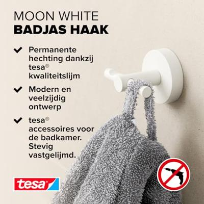 tesa Jashaak 40574-00000-00 MOON WHITE Aantal haken: 2 (b x h x d) 50 x 53 x 65 mm Metaal Wit (mat) 1 stuk(s) - thumbnail