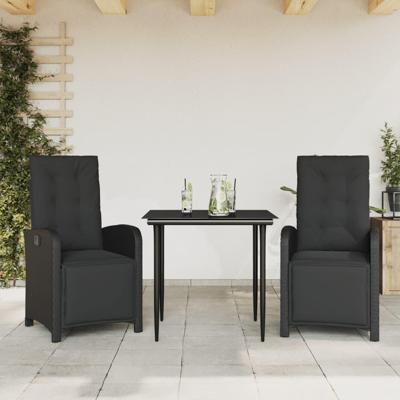 3-delige Bistroset met kussens poly rattan zwart 3-delige Bistroset met kussens poly rattan zwart