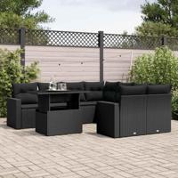 9-delige Loungeset met kussens poly rattan zwart - thumbnail