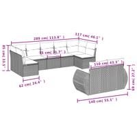 9-delige Loungeset met kussens poly rattan beige - thumbnail