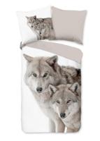 Good Morning Dekbedovertrek "wolven in de sneeuw" - Zand - (135x200 cm) - Katoen Flanel - thumbnail
