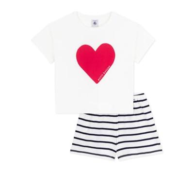 Pyjamashort voor kinderen met hartjesprint PETIT BATEAU marineblauw