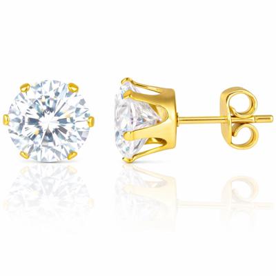 LGT Jewels Stud oorbellen Edelstaal Goudkleurig Ronde Zirkonia Transparant-4mm