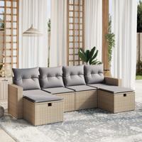 6-delige Loungeset met kussens poly rattan beige - thumbnail
