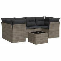 7-delige Loungeset met kussens poly rattan grijs - thumbnail