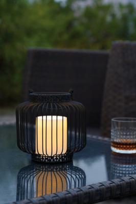 LED Lantaarn basket met LED kaars voor binnen en buiten - Draadloos op batterijen - Zwart