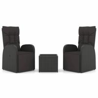3-delige Loungeset poly rattan en staal zwart - thumbnail