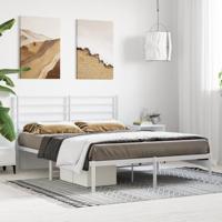 Bedframe met hoofdbord metaal wit 135x190 cm - thumbnail