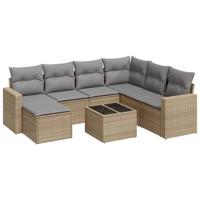 8-delige Loungeset met kussens poly rattan beige - thumbnail