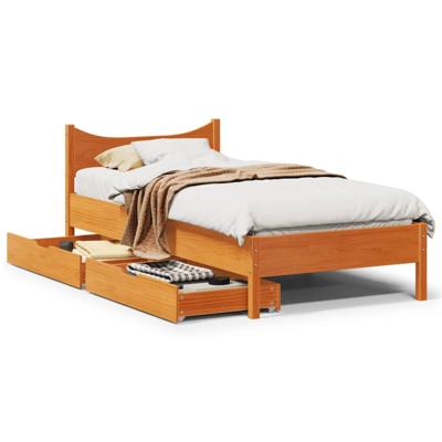 Bedframe met lades massief grenenhout wasbruin 120x190 cm