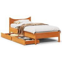 Bedframe met lades massief grenenhout wasbruin 120x190 cm - thumbnail