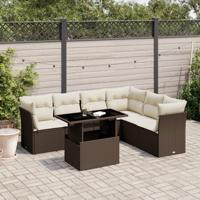 7-delige Loungeset met kussens poly rattan bruin - thumbnail