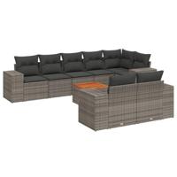 9-delige Loungeset met kussens poly rattan grijs - thumbnail