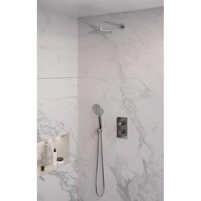 Thermostatische inbouw regendouche set met 3-weg omstelling, 20 cm douchekop en gebogen muurarm