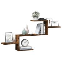 Wandschap 104x15x49 cm bewerkt hout gerookt eikenkleurig - thumbnail