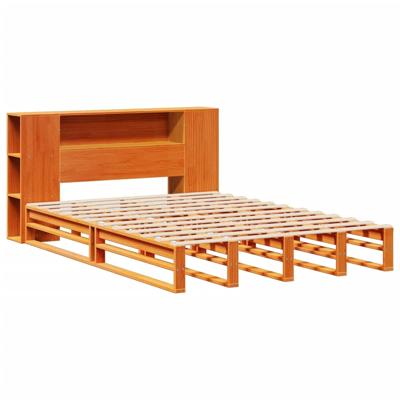 Bed met boekenkast zonder matras hout wasbruin 160x200 cm