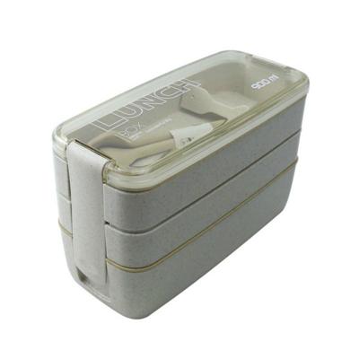 900ml 3 lagen Bento box lunch vak voedsel container tarwestro materiaal microwavable serviesgoed Lunchbox (kaki)