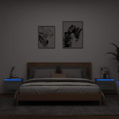 Nachtkastjes met LED's 2 st wandgemonteerd grijs sonoma eiken