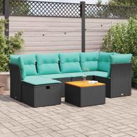7-delige Loungeset met kussens poly rattan zwart - thumbnail