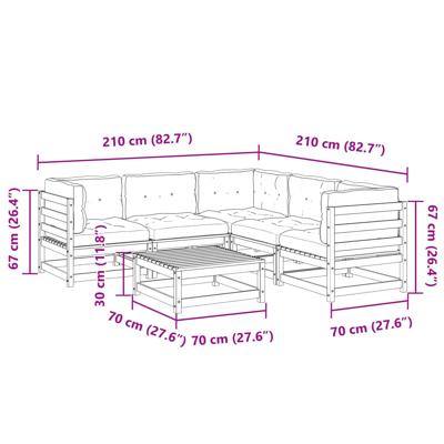 6-delige Loungeset met kussens massief grenenhout wasbruin - thumbnail