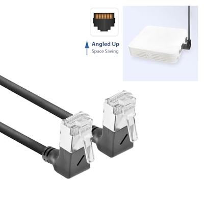ACT Zwarte 0.15 meter U/FTP CAT6A LSZH Slimline patchkabel met RJ45 connectoren 90° haaks boven naa - thumbnail