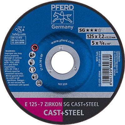PFERD TOOLS 62212747 E 125-7 ZIRKON SG CAST+STEEL Afbraamschijf gebogen Diameter 125 mm Boordiameter 22.23 mm Grijs/grauw sferoïdisch gietijzer, Staal, Gegoten PFERD TOOLS 62212747 E 125-7 ZIRKON SG CAST+STEEL Afbraamschijf gebogen Diameter 125 mm Boordiameter 22.23 mm Grijs/grauw sferoïdisch gietijzer, Staal, Gegoten