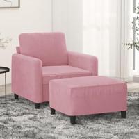 Fauteuil met voetenbank 60 cm fluweel roze - thumbnail